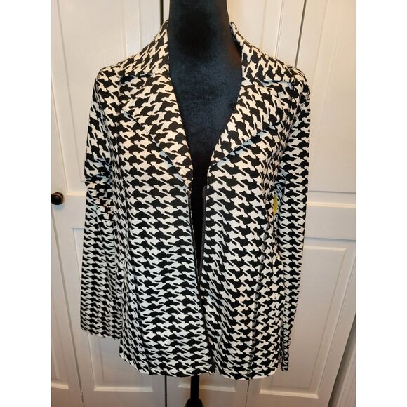 NWT Black/White Houndstooth Knit Zip Up Jacket L Retro Preppy Twee Mod Style - Picture 1 of 6